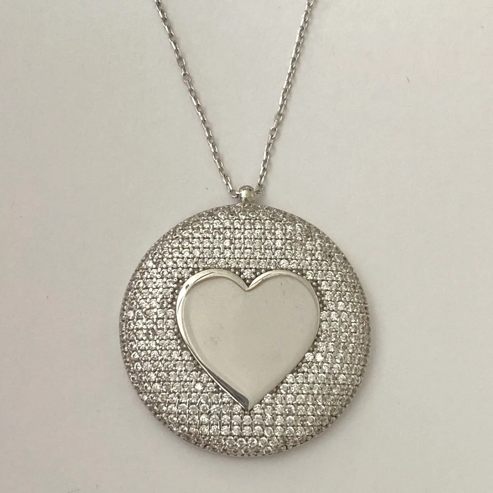 925 Silver heart cubic zirconia cz stones necklace